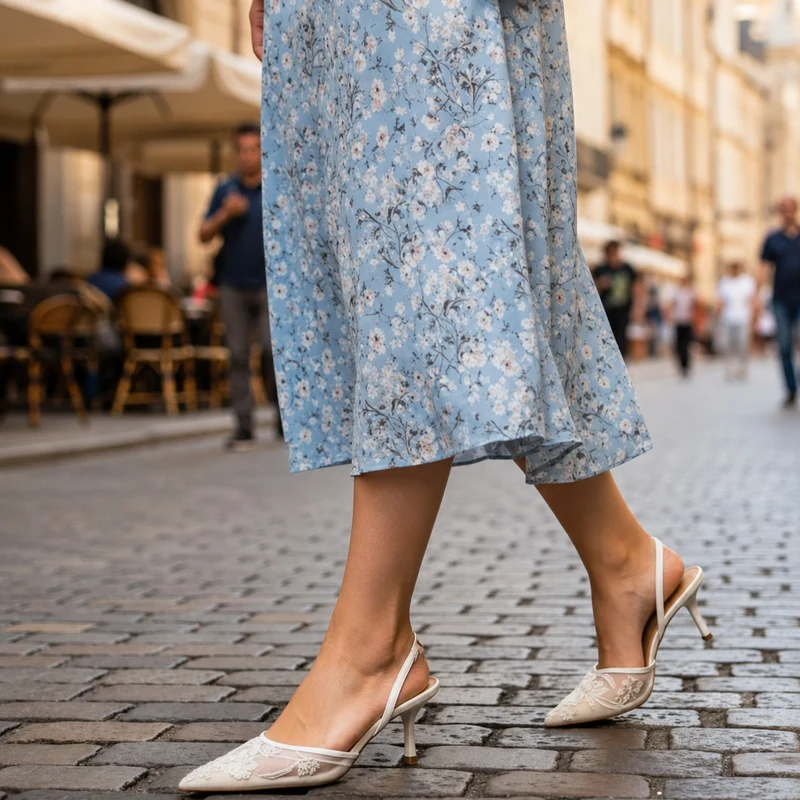 Embroidered White Heeled Sandals