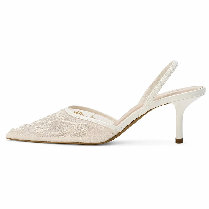Embroidered White Heeled Sandals