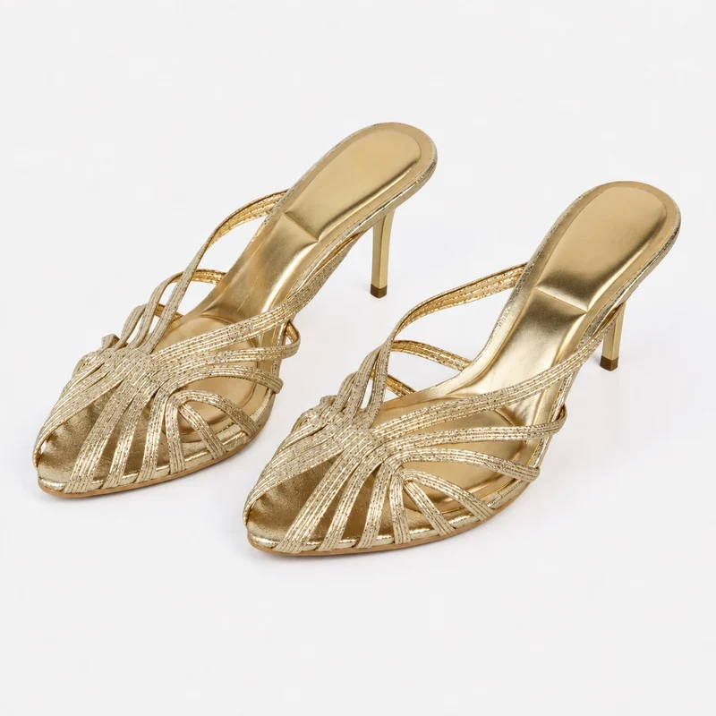 Gold Heeled Sandals with Elegant Crisscross Straps