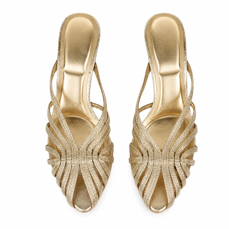 Gold Heeled Sandals with Elegant Crisscross Straps