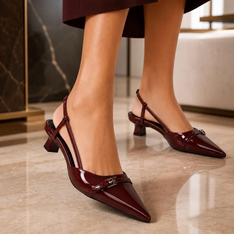 Elegant Patent Leather Heeled Sandals with Pointed Toe