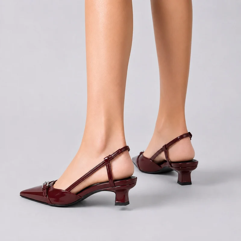 Elegant Patent Leather Heeled Sandals with Pointed Toe