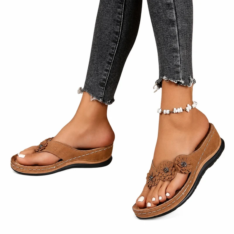Women's Flip Flops with Chic and Lightweight Floral Embossed Design