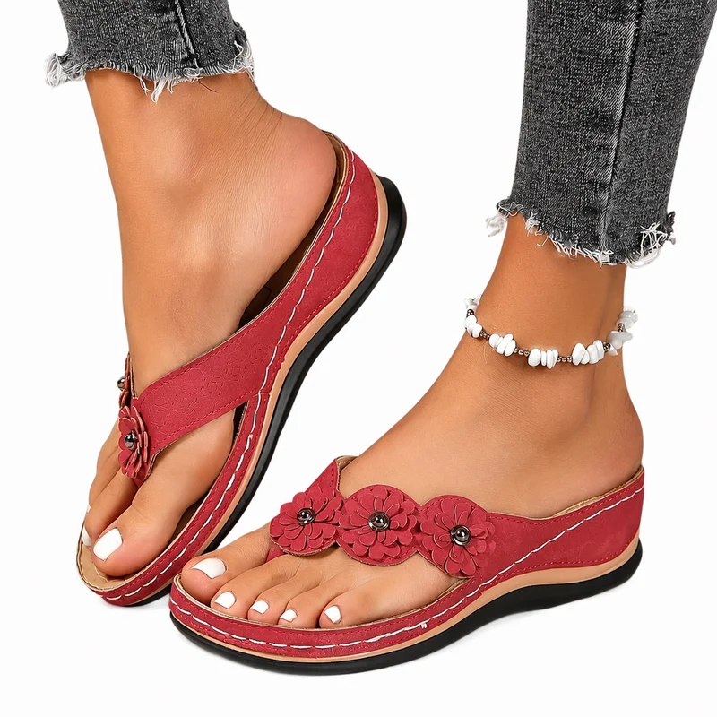 Women's Flip Flops with Chic and Lightweight Floral Embossed Design