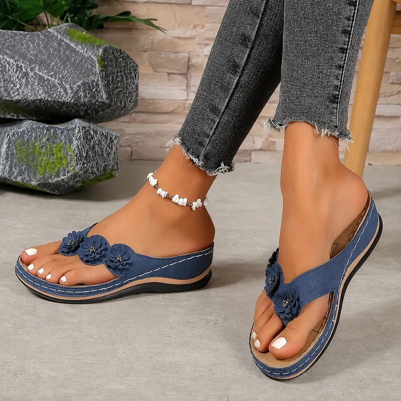 Women's Flip Flops with Chic and Lightweight Floral Embossed Design