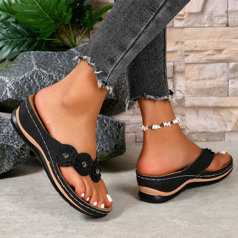 Women's Flip Flops with Chic and Lightweight Floral Embossed Design