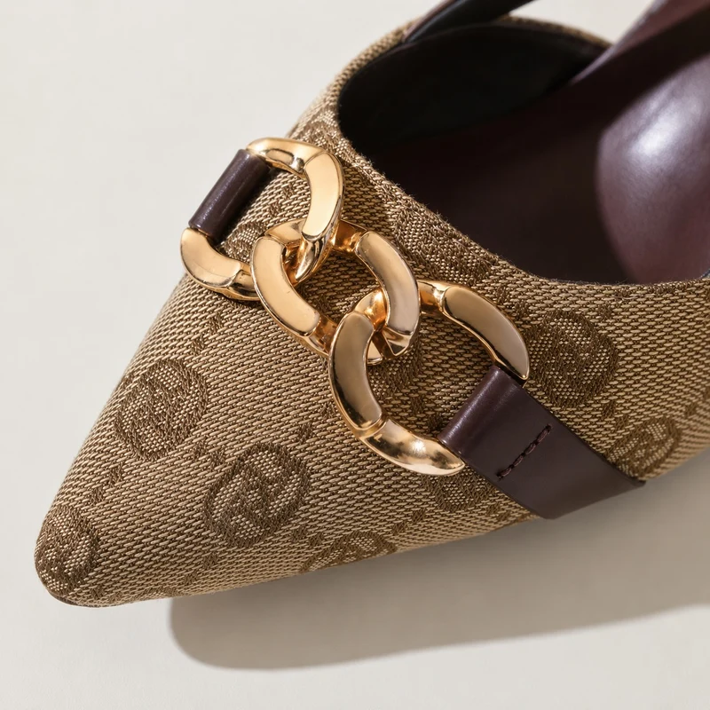 Women's Heeled Sandal with Refined Gold Buckle