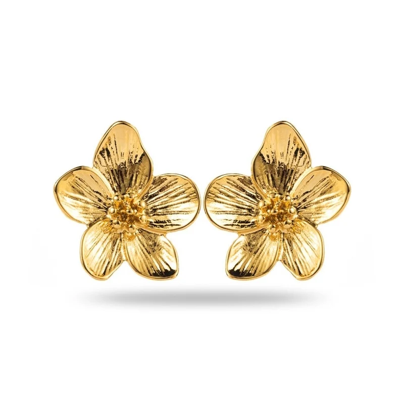 Boucles d’oreilles puces dorées fleur avec cœur de pollen – 2,5 cm