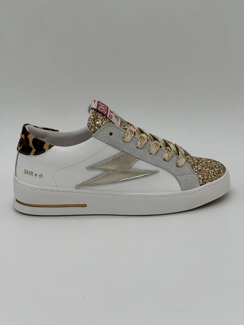Basket blanc paillettes dorées léopard MAYA E454 Semerdjian