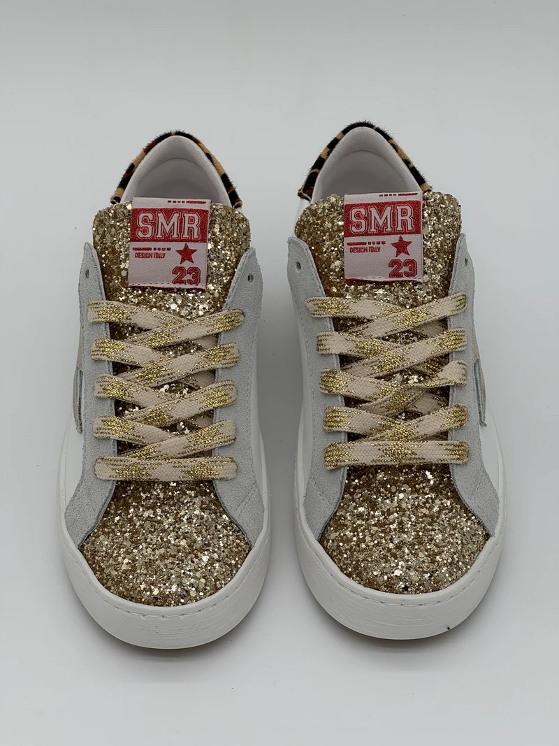 Basket blanc paillettes dorées léopard MAYA E454 Semerdjian