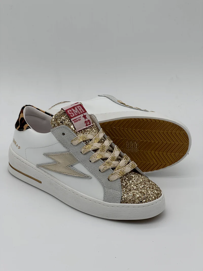 Basket blanc paillettes dorées léopard MAYA E454 Semerdjian