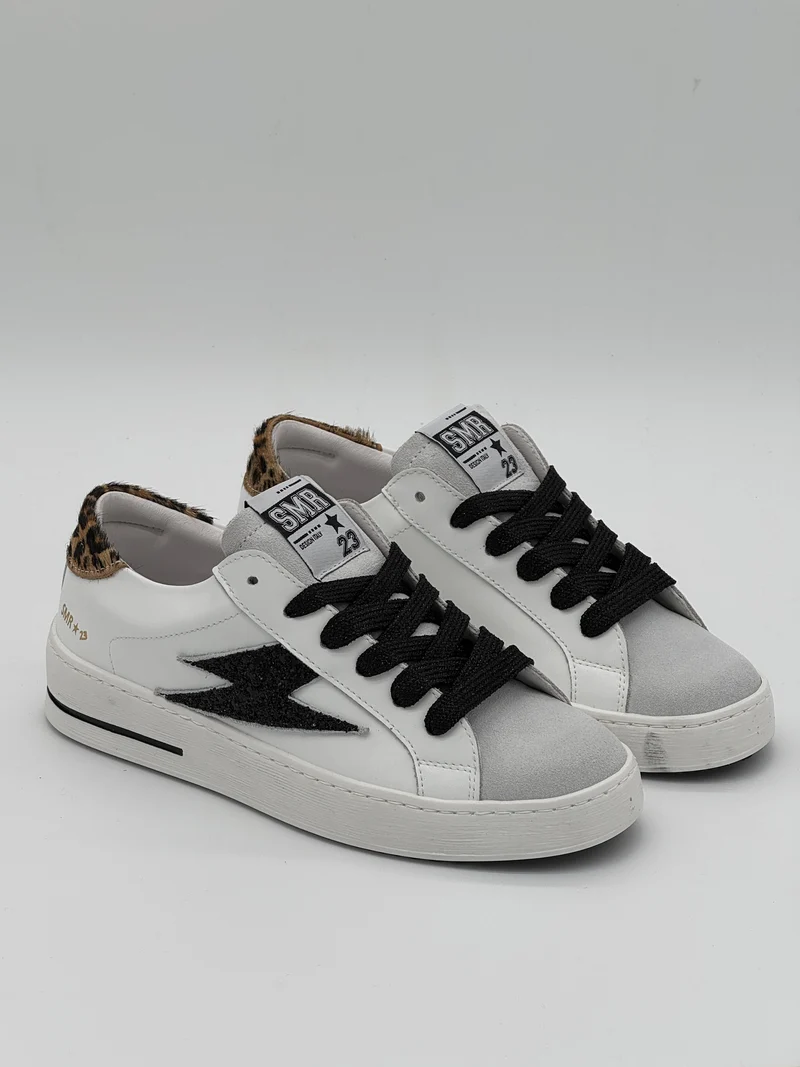 Basket blanc paillettes noires léopard MAYA E190 Semerdjian