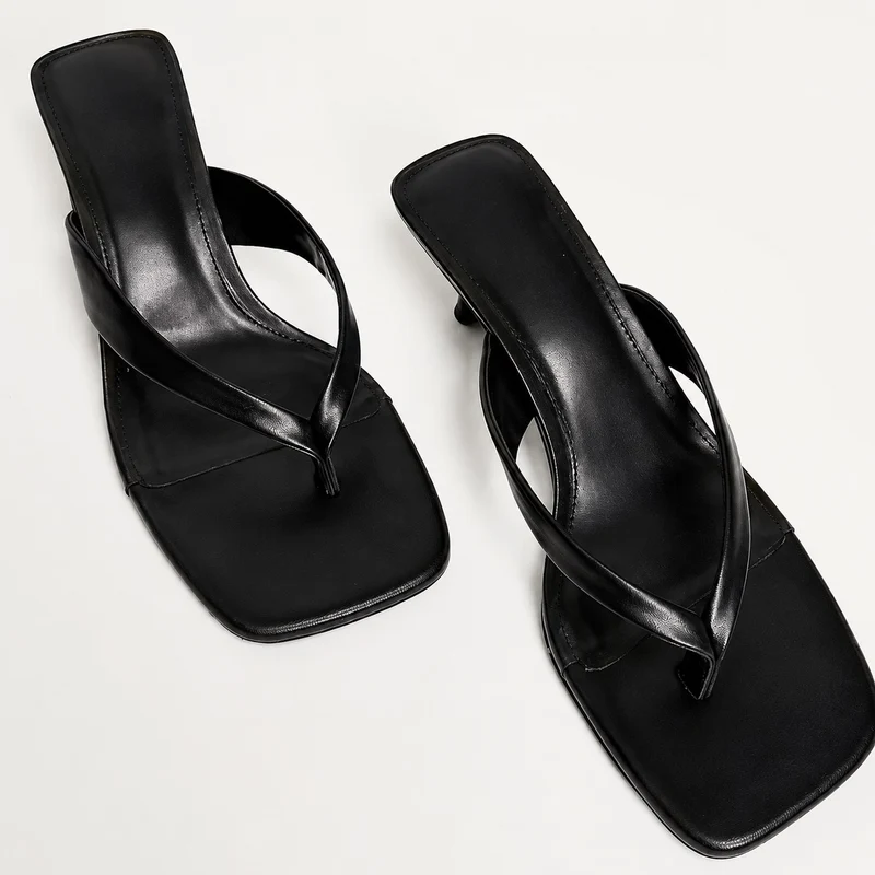 Thin Heel Sandals with Square Toe and Thin Straps