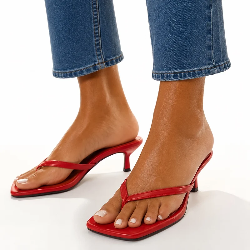 Thin Heel Sandals with Square Toe and Thin Straps