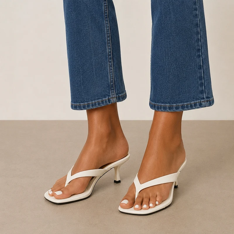 Thin Heel Sandals with Square Toe and Thin Straps