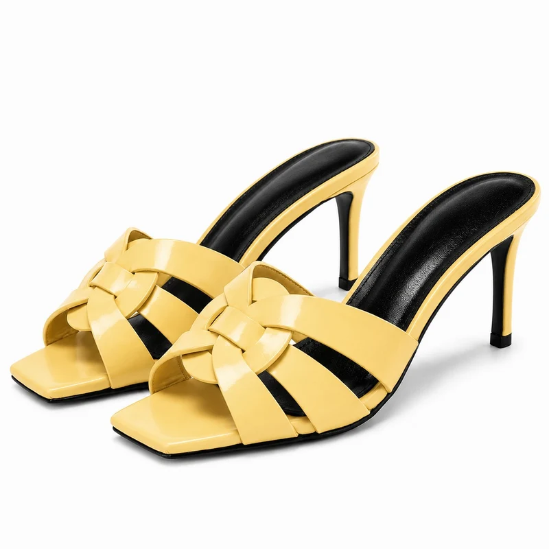 Leather High Heel Sandals with Braided Straps