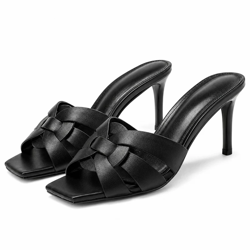 Leather High Heel Sandals with Braided Straps