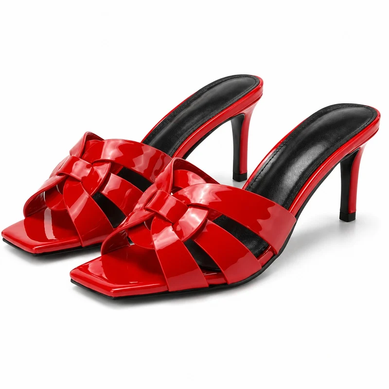 Leather High Heel Sandals with Braided Straps