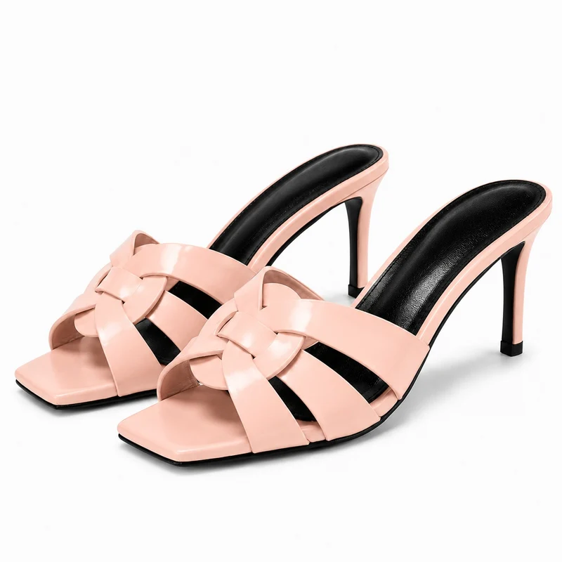 Leather High Heel Sandals with Braided Straps