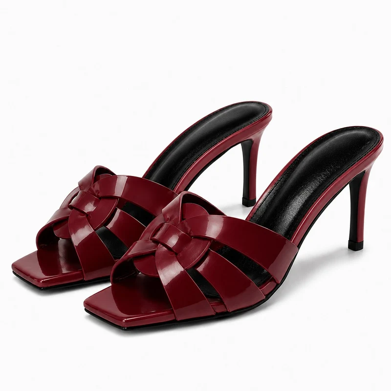 Leather High Heel Sandals with Braided Straps