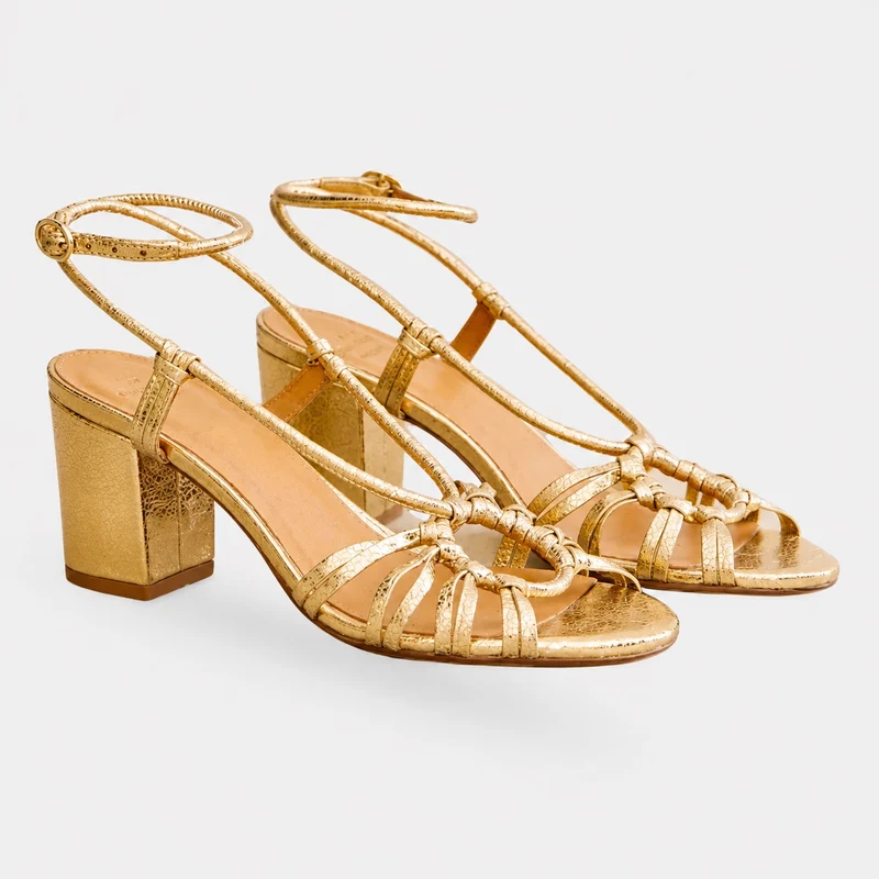 Gold Square Heel Sandals