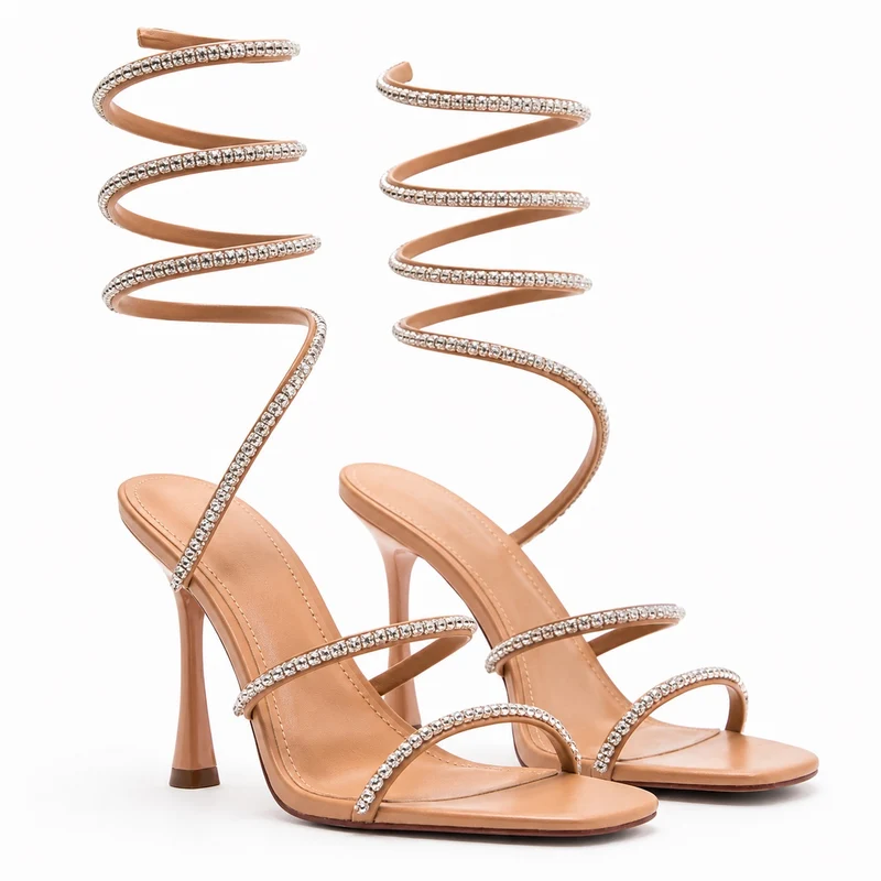 Wrapped Strap Heeled Sandals