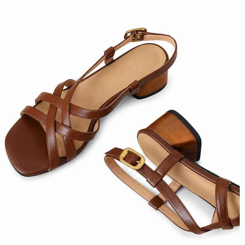 Genuine Leather Chunky Heel Sandals