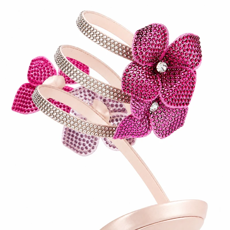 Crystal Flower Strap Heeled Sandals
