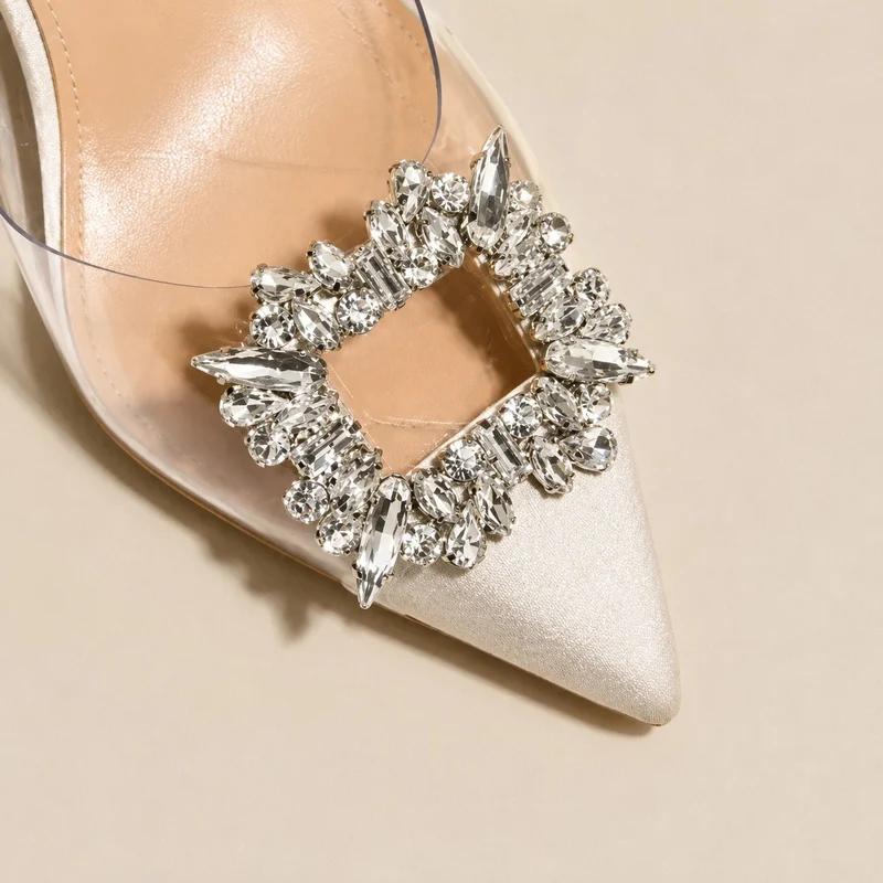 Transparent Heeled Sandals with Crystal