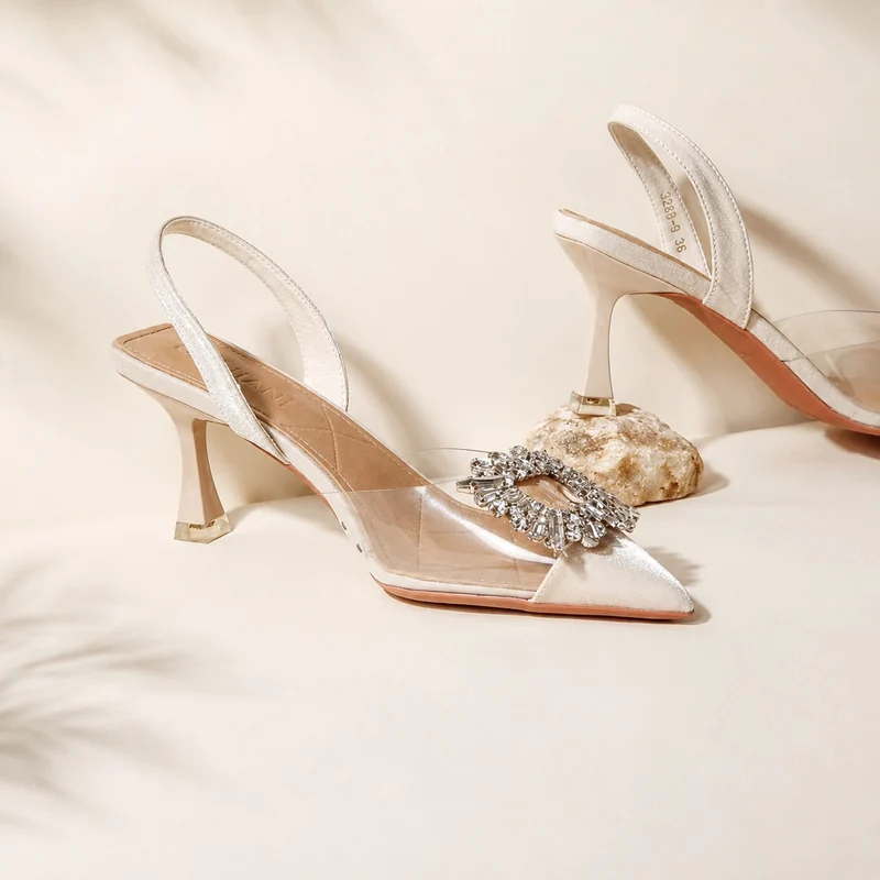 Transparent Heeled Sandals with Crystal