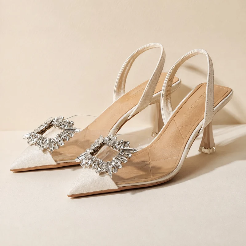 Transparent Heeled Sandals with Crystal