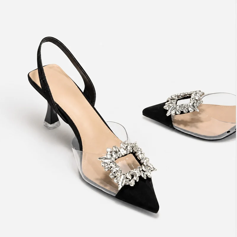 Transparent Heeled Sandals with Crystal