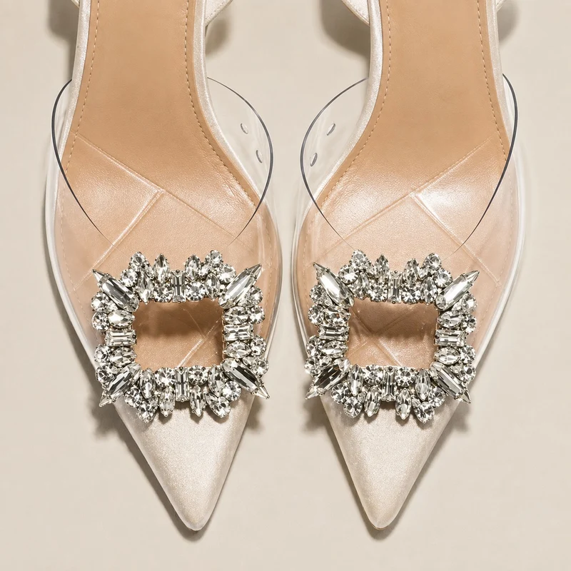 Transparent Heeled Sandals with Crystal