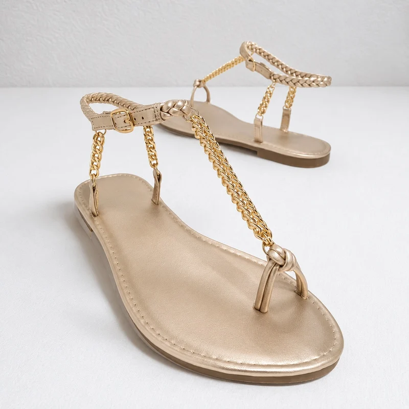 Gold Sandal with Modern Chain
