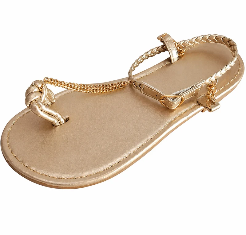 Gold Sandal with Modern Chain