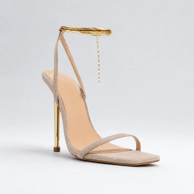 Gold Sandal with Thin Heel and Straps