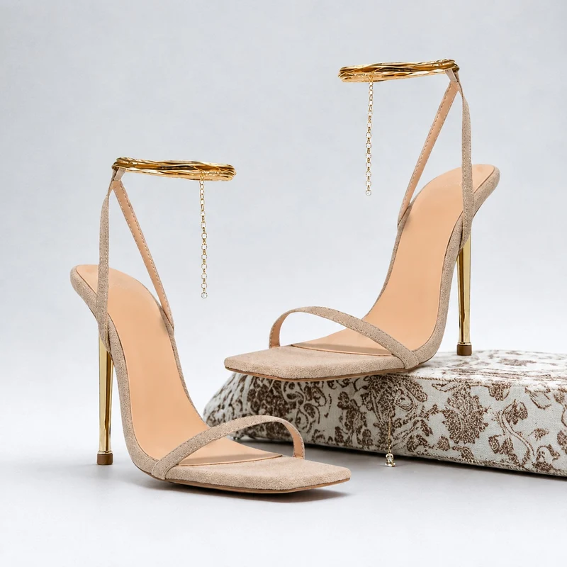 Gold Sandal with Thin Heel and Straps