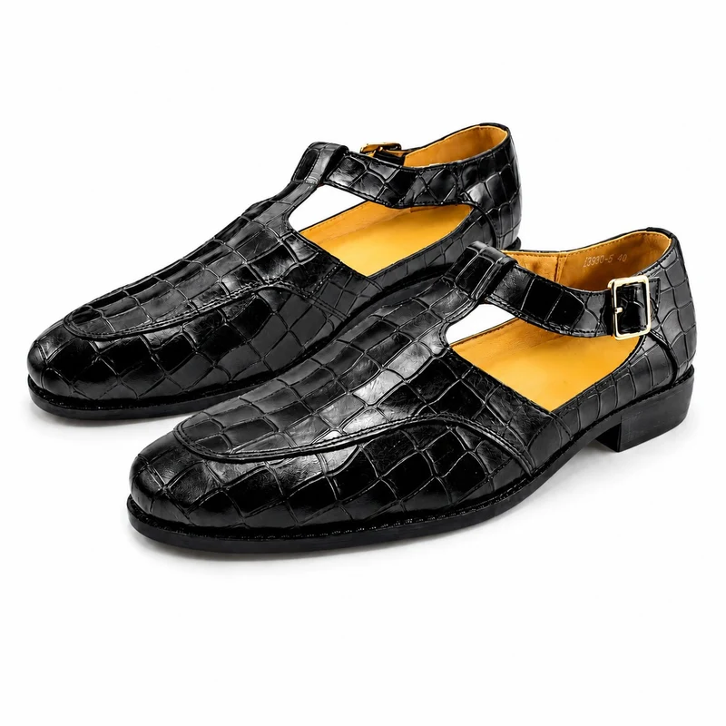 Crocodile Style Leather Men's Sandal