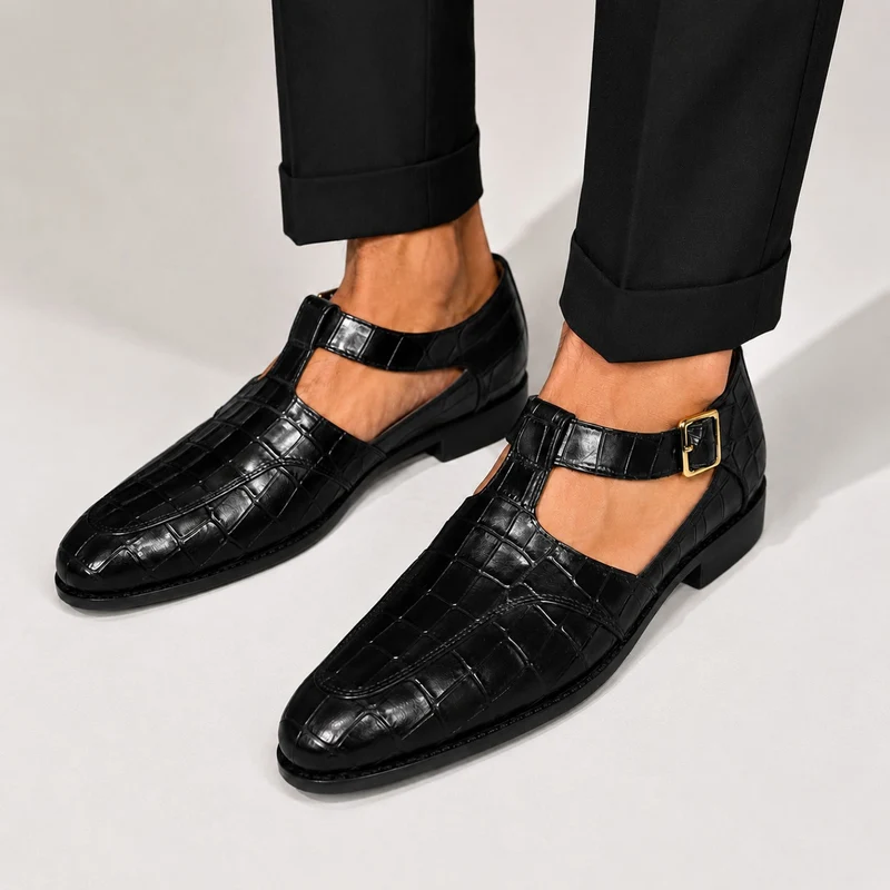 Crocodile Style Leather Men's Sandal