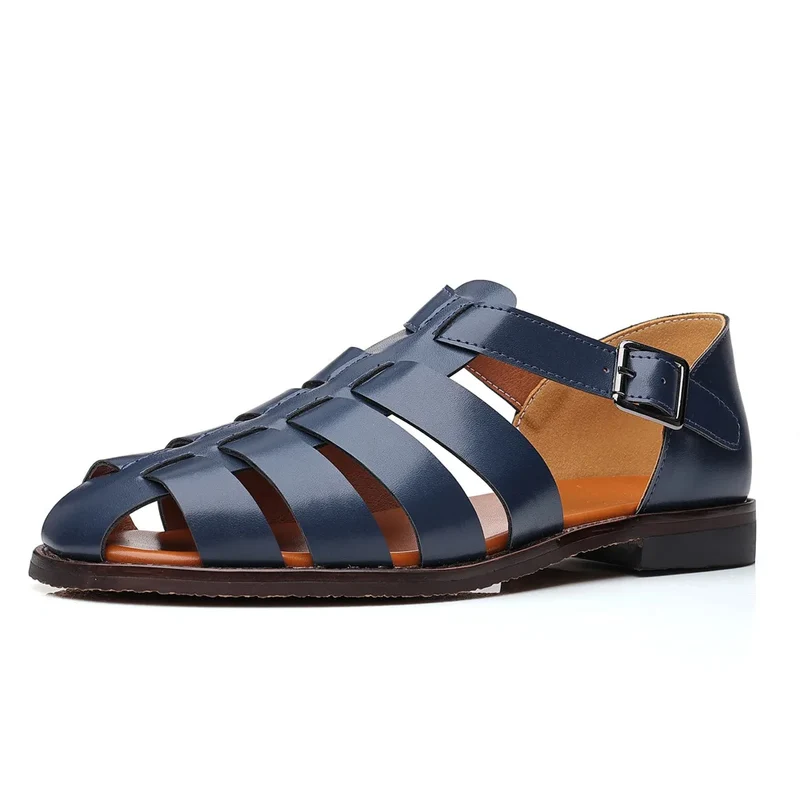 Men's Blue Low Heel Sandals with Straps