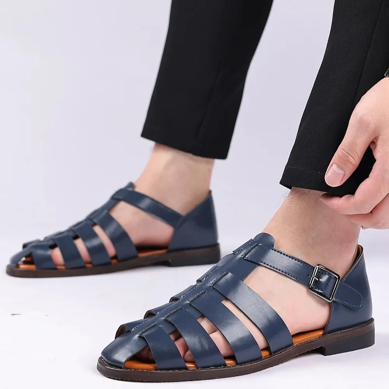 Men's Blue Low Heel Sandals with Straps