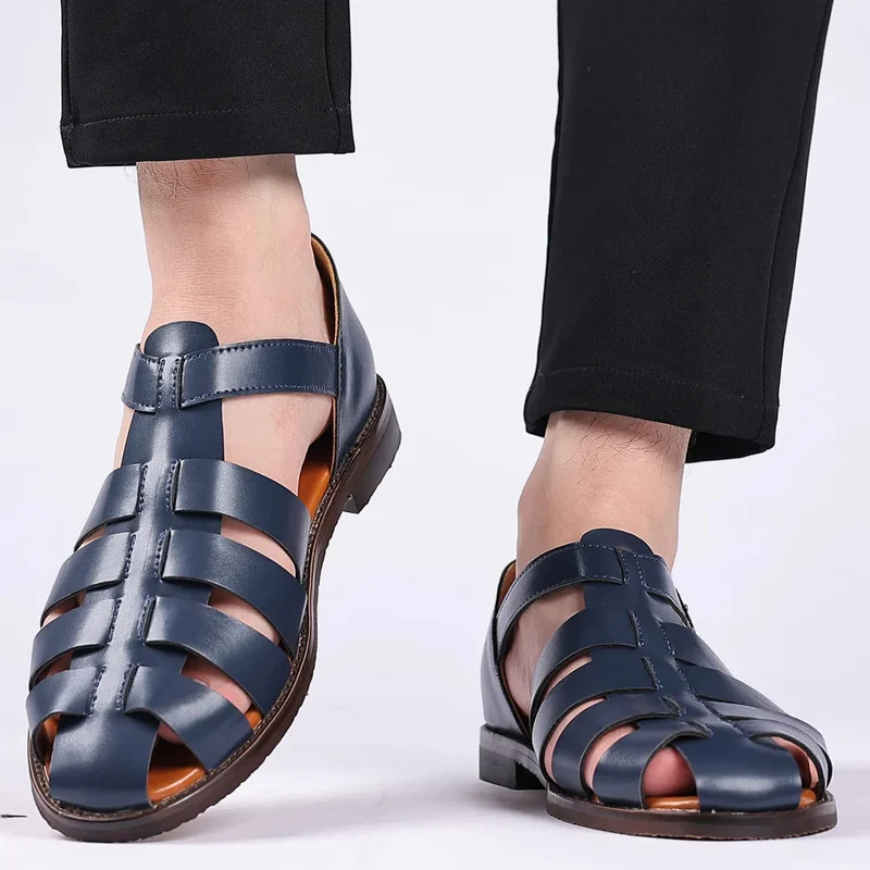 Men's Blue Low Heel Sandals with Straps
