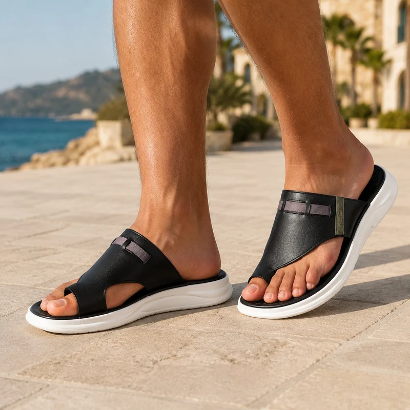Black and White Men's Casual Style Sandal