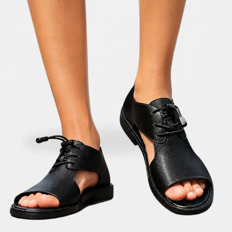 Men's Black Leather Lace-Up Sandal