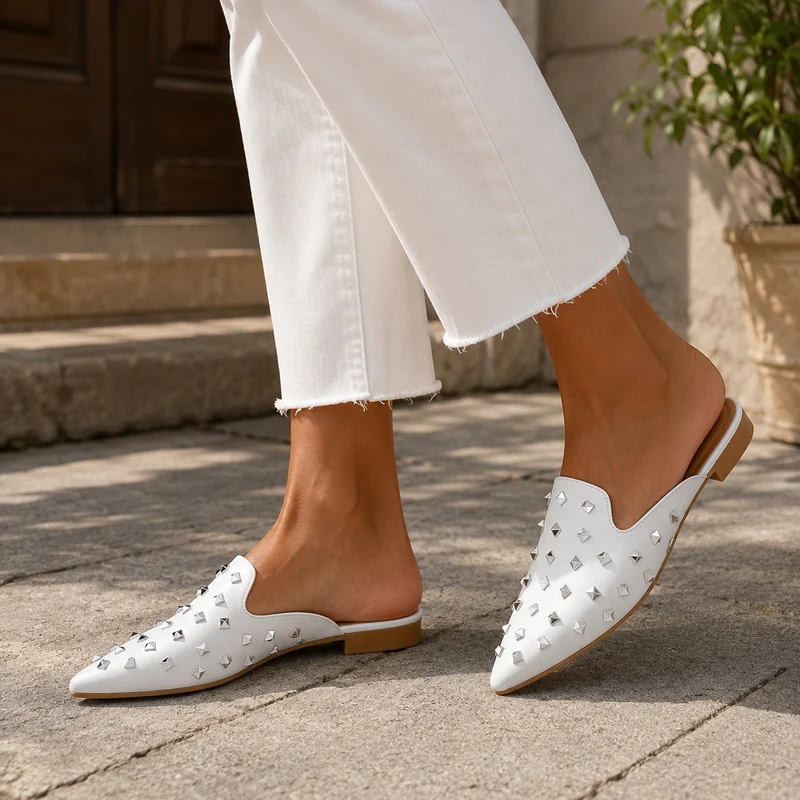 Women's Studded and Pointed Sandal with Mini Heel