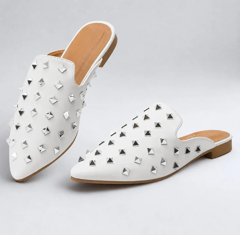 Women's Studded and Pointed Sandal with Mini Heel