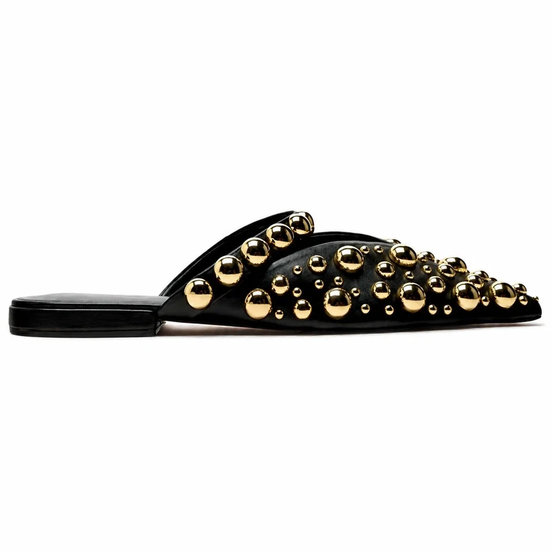 Women's Studded and Pointed Sandal with Gold Rivets