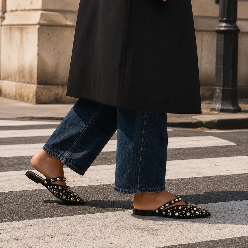 Women's Studded and Pointed Sandal with Gold Rivets