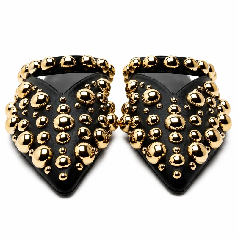 Women's Studded and Pointed Sandal with Gold Rivets