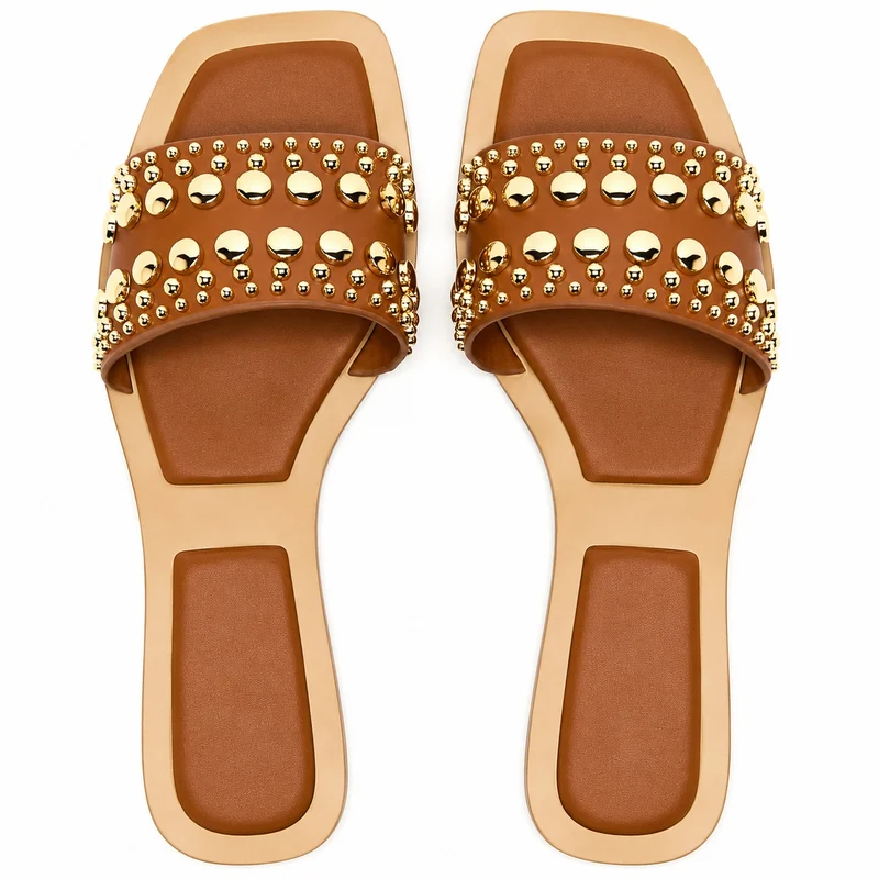 Women's Brown Studded Flat Sandal
